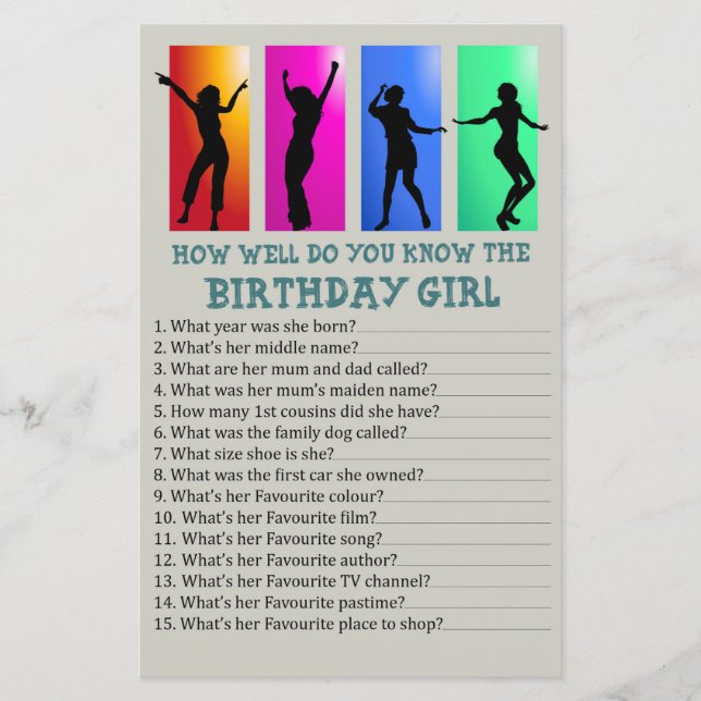 Dance party How well do you know the birthday girl (Front)