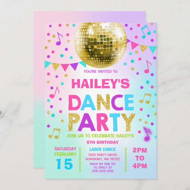 Dance Party Invitation Glow Disco Party Invite (Front/Back)