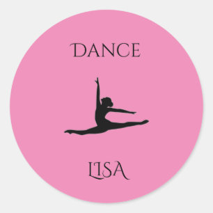 Dance pink round stickers. Personalise name. Classic Round Sticker