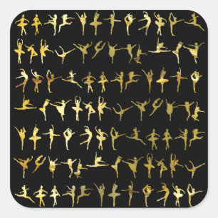 Dance poses pattern (gold) - dance, ballet, yoga square sticker