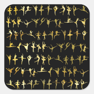 Dance poses pattern (gold) - dance, ballet, yoga square sticker