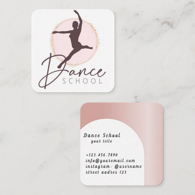 Dance School Pink Square Business Card (Front/Back)