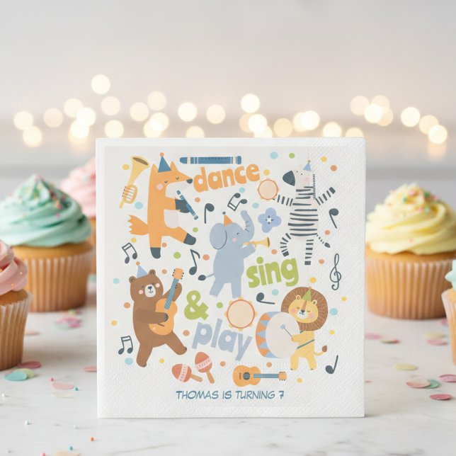 Dance sing and play kids birthday napkin (Creator Uploaded)