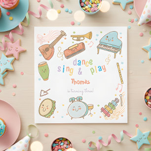 Dance sing and play kids birthday napkin