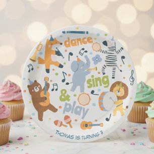 Dance sing and play kids birthday paper plate
