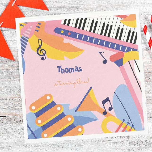 Dance sing and play music kids birthday napkin (Creator Uploaded)