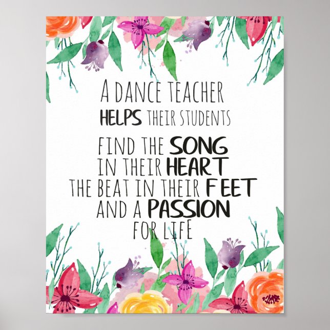 Dance teacher gift Appreciation Thank you quote Poster (Front)