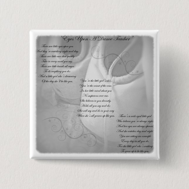 Dance Teacher Poem 15 Cm Square Badge (Front)