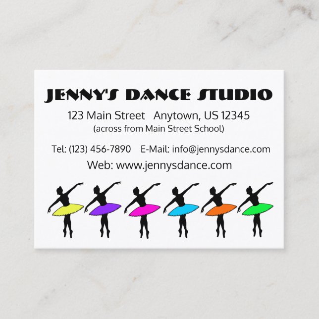 Dance Teacher Studio Owner Ballet Pointe Ballerina Business Card (Front)