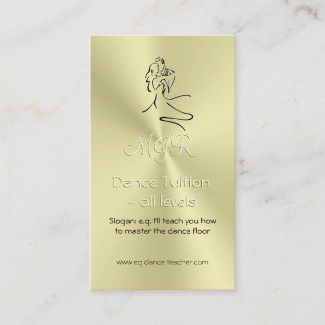 Dance Tutor, Monogram, Dancers Logo, gold-look Business Card (Front)