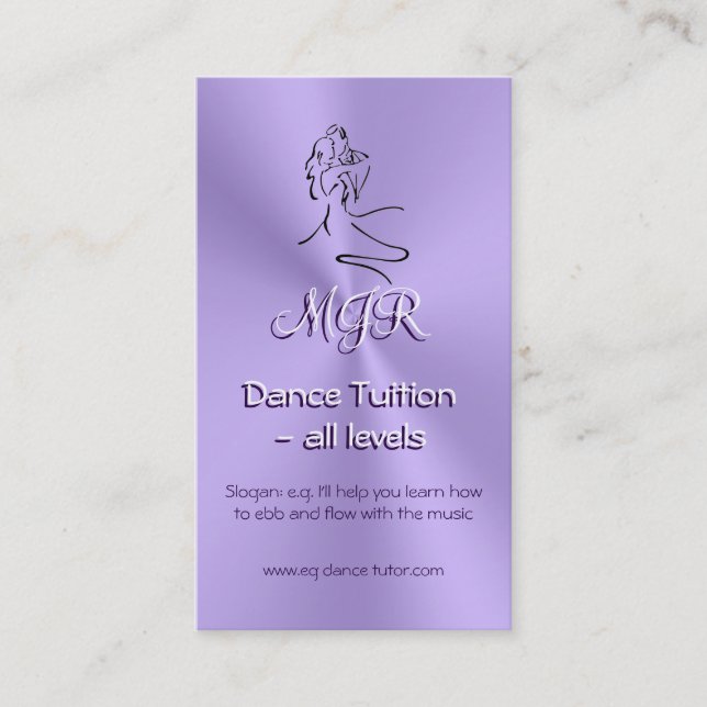 Dance Tutor, Monogram, Dancers Logo, lilac Business Card (Front)