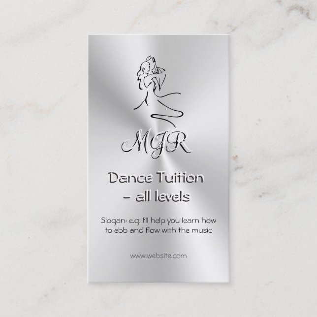 Dance Tutor, Monogram, Dancers Logo, metallic-look Business Card (Front)