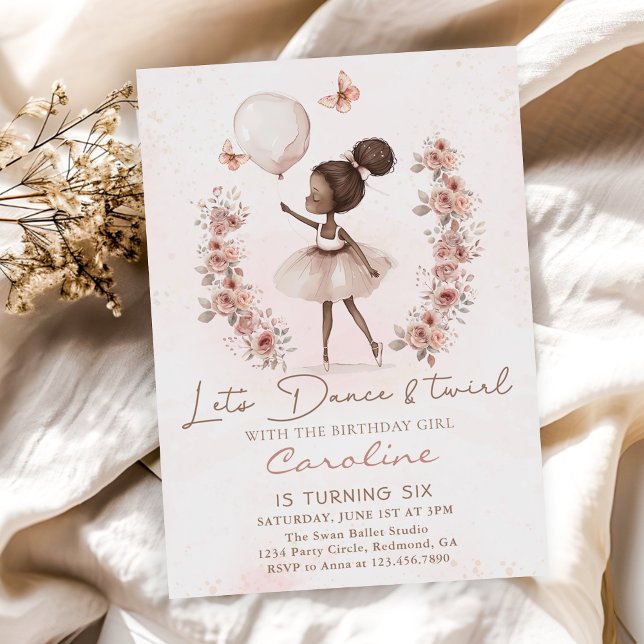 Dance & Twirl Ballerina Ballet Birthday Invitation (Creator Uploaded)