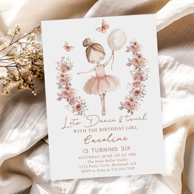 Dance & Twirl Ballerina Ballet Birthday Invitation (Creator Uploaded)