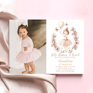 Dance & Twirl Ballerina Ballet Birthday Photo Invitation