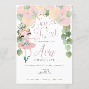 DANCE & TWIRL BALLERINA BIRTHDAY FLORAL INVITATION
