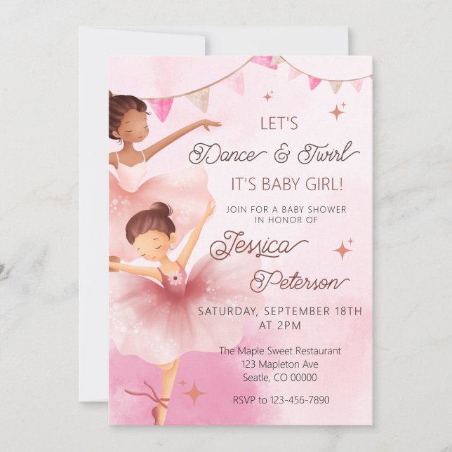 Dance & Twirl Pink Ballerina Ballet Baby Shower  Invitation (Front)