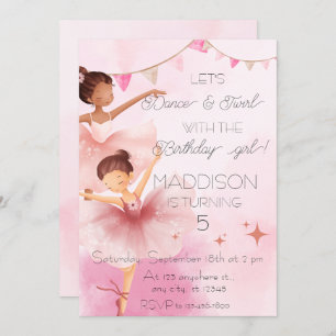 Dance & Twirl Pink Ballerina Ballet Birthday Party Invitation