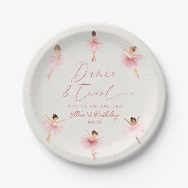 Dance & Twirl Pink Ballerina Ballet Birthday Party Paper Plate (Front)