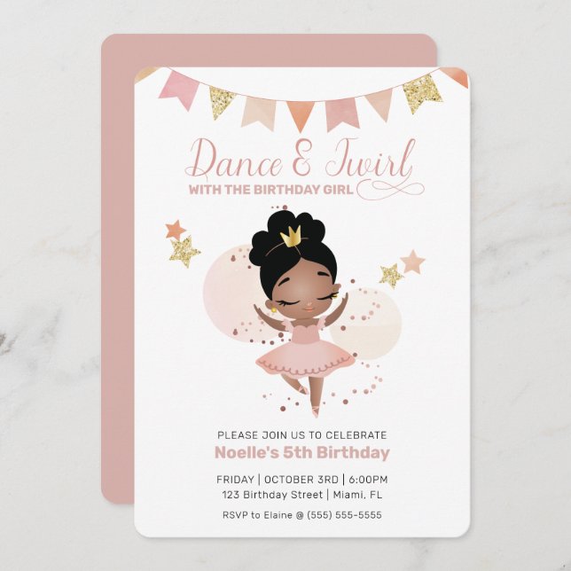 Dance & Twirl, Princess Ballerina Birthday Invitation (Front/Back)