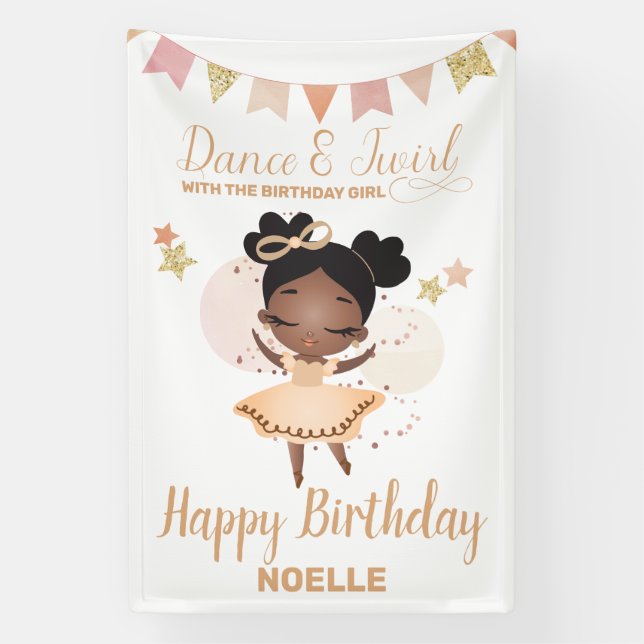 Dance & Twirl, Princess Ballerina w/Bow Birthday Banner (Vertical)