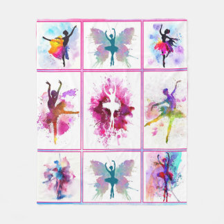 DANCE WATERCOLOR Ballet Dancing Ballerinas Girl Fleece Blanket
