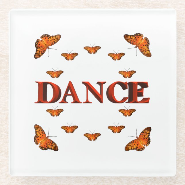 Dance with butterflies design glass coaster (Front)