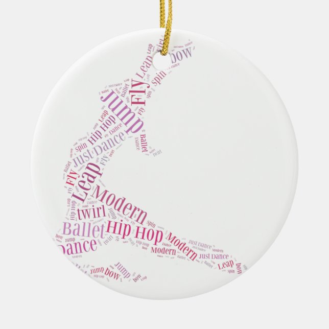 Dance Word Cloud Pink Ceramic Tree Decoration (Front)