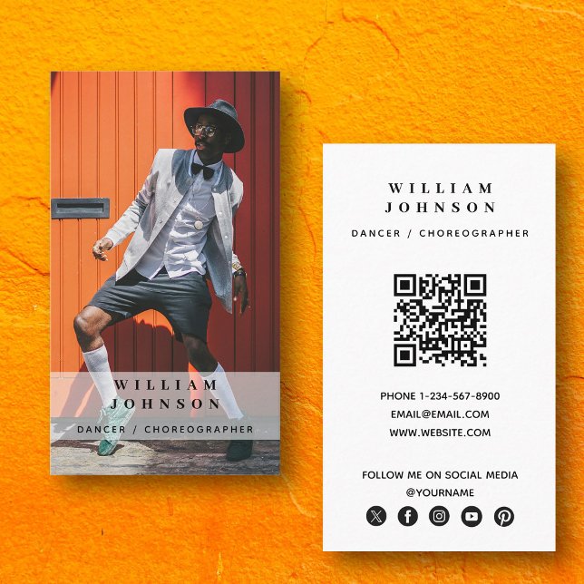 Dancer Actor Photo Social Media QR Code Business Card (Dancer Actor Photo Social Media QR Code Business Card)