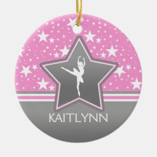 Dancer Among the Stars in Pink with YOUR NAME Ceramic Tree Decoration
