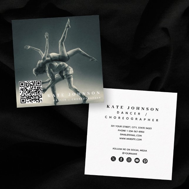 Dancer Choreographer Photo QR Code Social Media Square Business Card (Dancer Choreographer Photo QR Code Social Media Square Business Card)