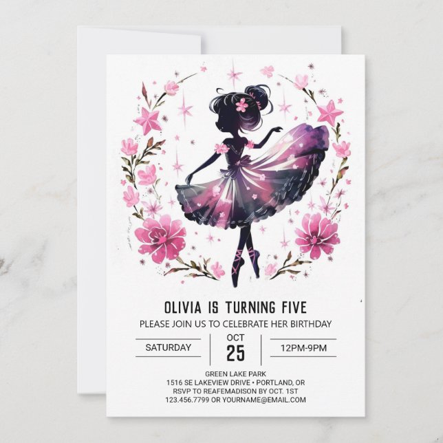 Dancer Editable Ballerina Birthday Invitation (Front)