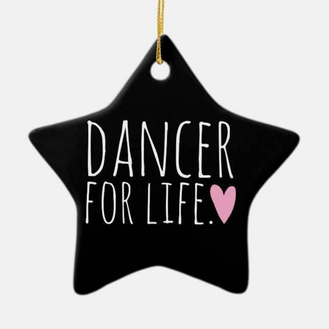 Dancer For Life Black with Heart Ceramic Tree Decoration (Front)
