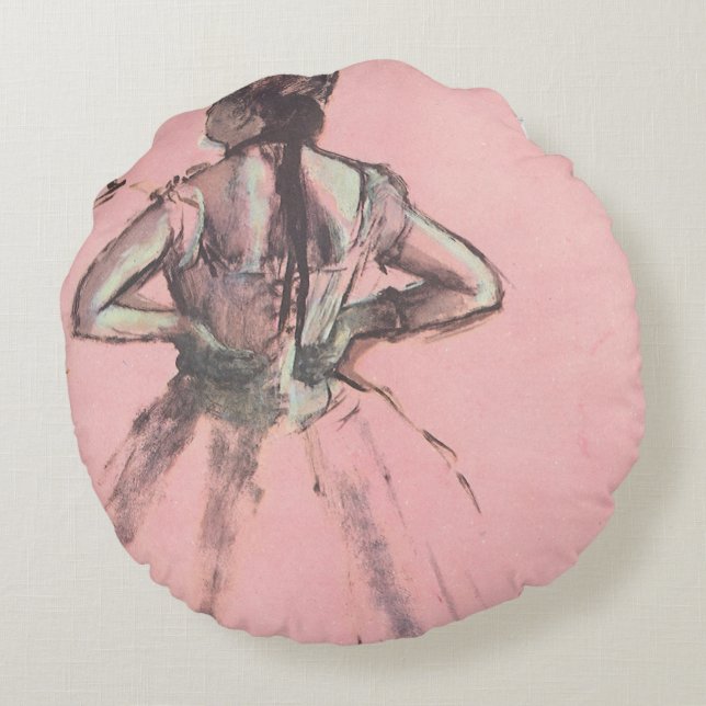 Dancer from Back, Hands on Hips by Edgar Degas Round Cushion (Back)
