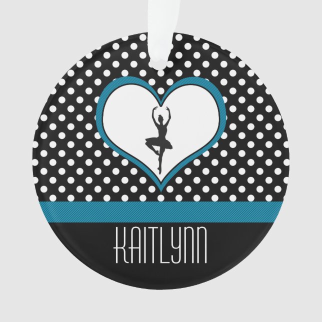Dancer in Blue Heart - Black and White Polka-Dots Ornament (Front)