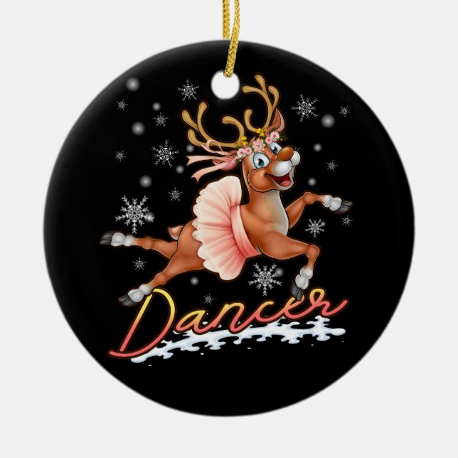 Dancer Merry Christmas Dancing Reindeer Deer Xmas  Ceramic Tree Decoration (Front)