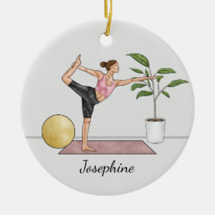 Dancer Pose Yoga Natarajasana With Custom Name Ceramic Tree Decoration