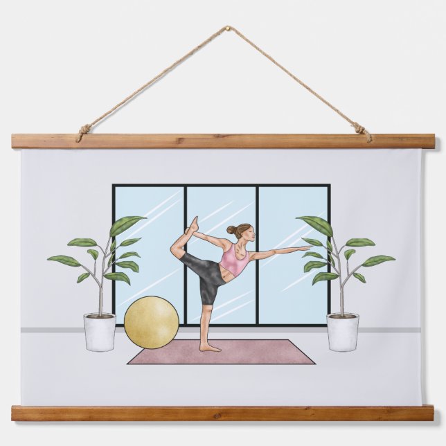 Dancer Pose Yoga Stretch Exercising Workout Woman Hanging Tapestry (Front)