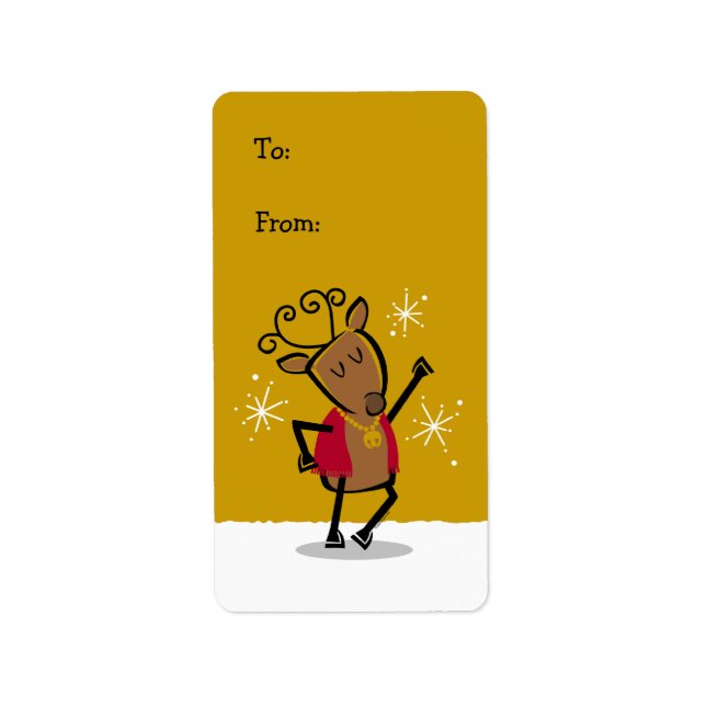 Dancer Reindeer Gift Tag Label (Front)