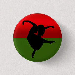 DANCER SILHOUETTE BLACK RED AND GREEN 3 CM ROUND BADGE