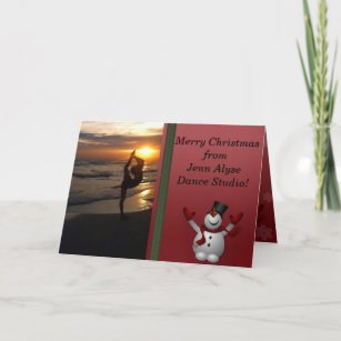 Dancer Silhouette Dance Studio Snowman Christmas Holiday Card