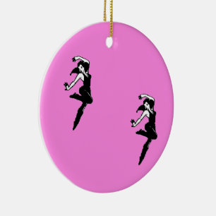 Dancer silhouette on pink ceramic tree decoration