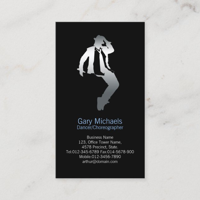 Dancer Silver Silhouette Dancer Business Card (Front)