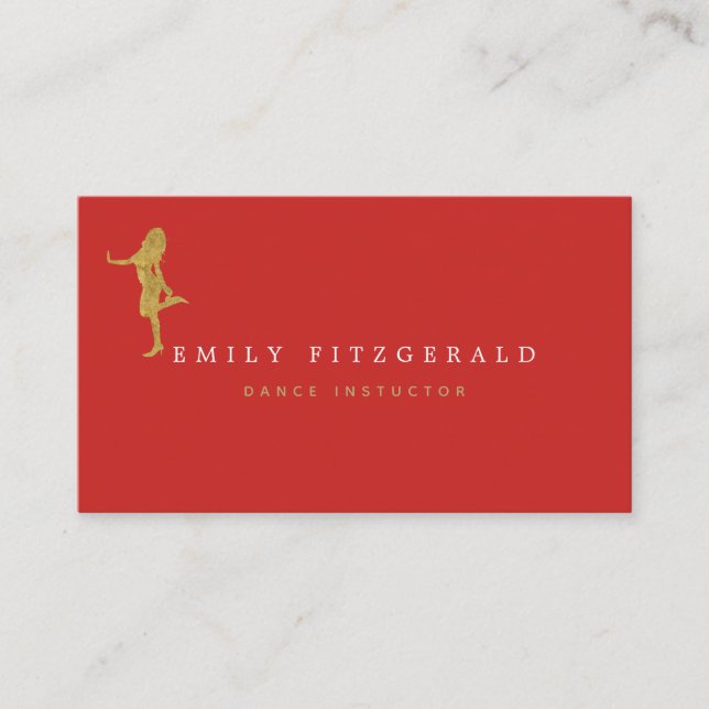 Dancer/Studio/Minimalist Red/Gold silhouette Business Card (Front)