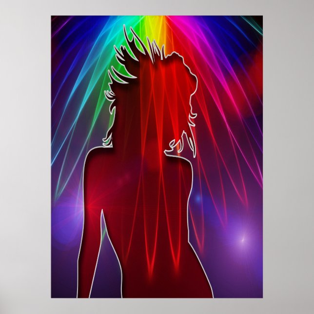 Dancer Under Neon Rainbow Light Shower Poster (Front)