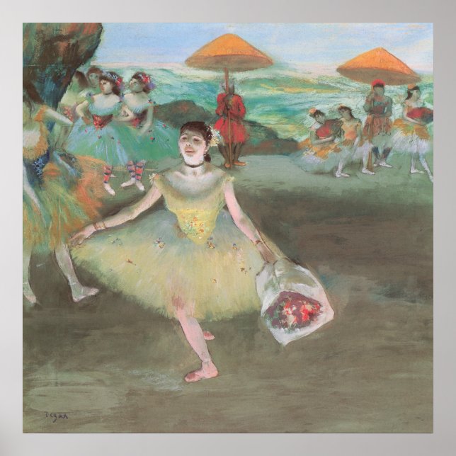 Dancer with Bouquet, Curtsying by Edgar Degas Poster (Front)