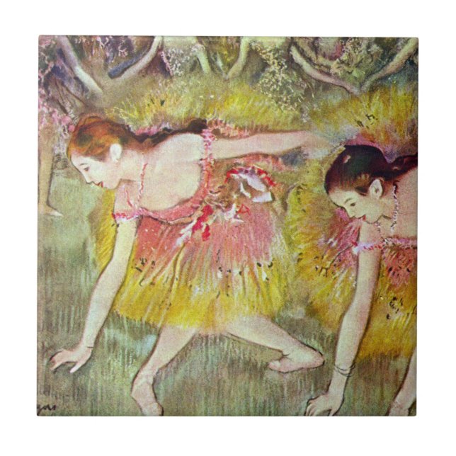 Dancers Bending Down by Edgar Degas, Ballet Art Tile (Front)