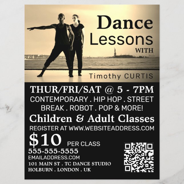 Dancers on Stage, Dance Lesson Advertising Flyer (Front)