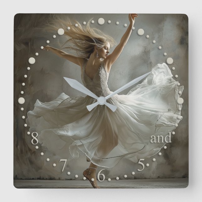Dancer's Time...and 5 6 7 8 Square Wall Clock (Front)