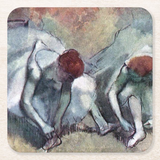 Dancers Tying Their Shoes, Edgar Degas Square Paper Coaster (Front)